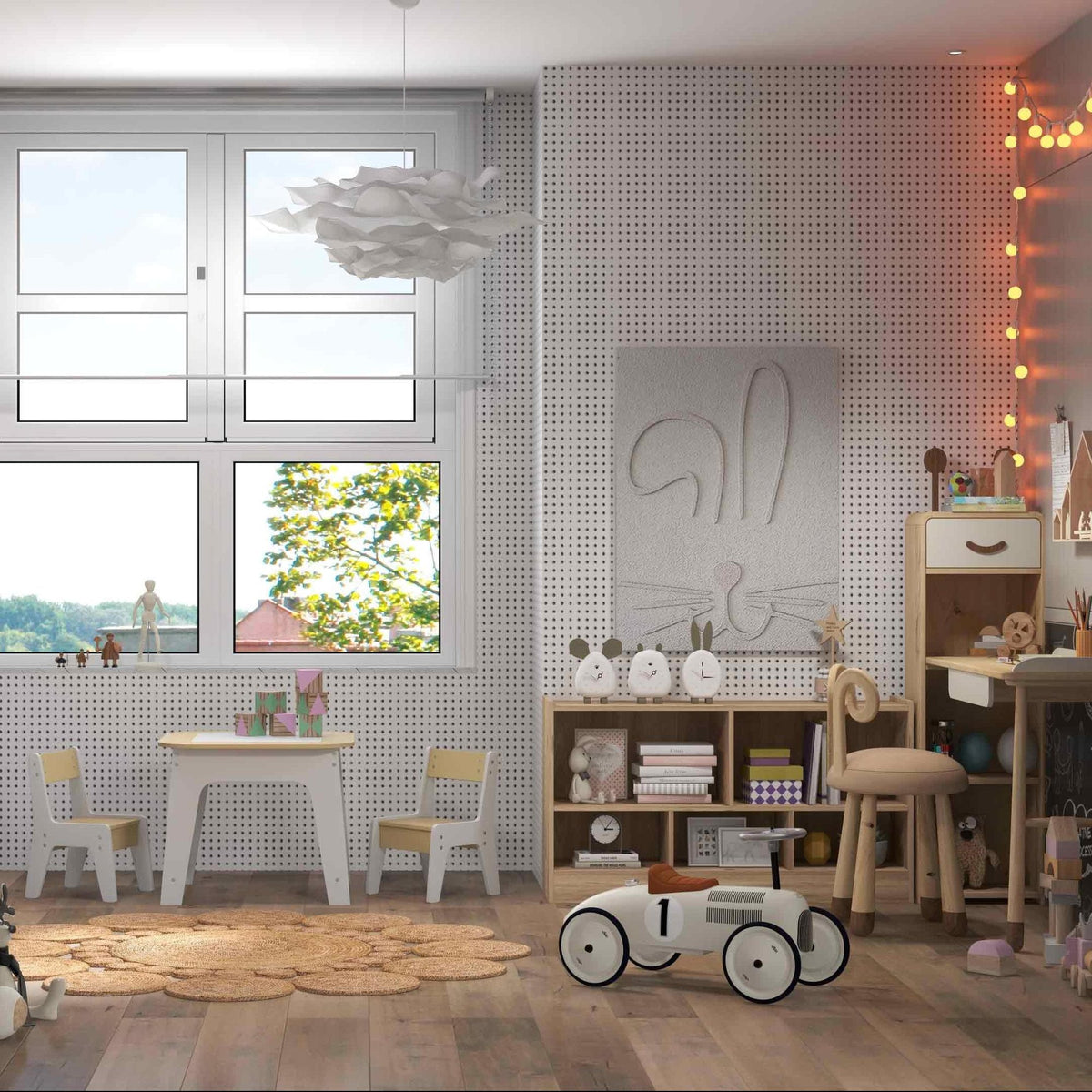 3-Piece Kid’s Room Bundle: Twin Size Wooden House Bed + Kid's Table and Chairs Set + Kids 2-Shelf Bookcase view 2