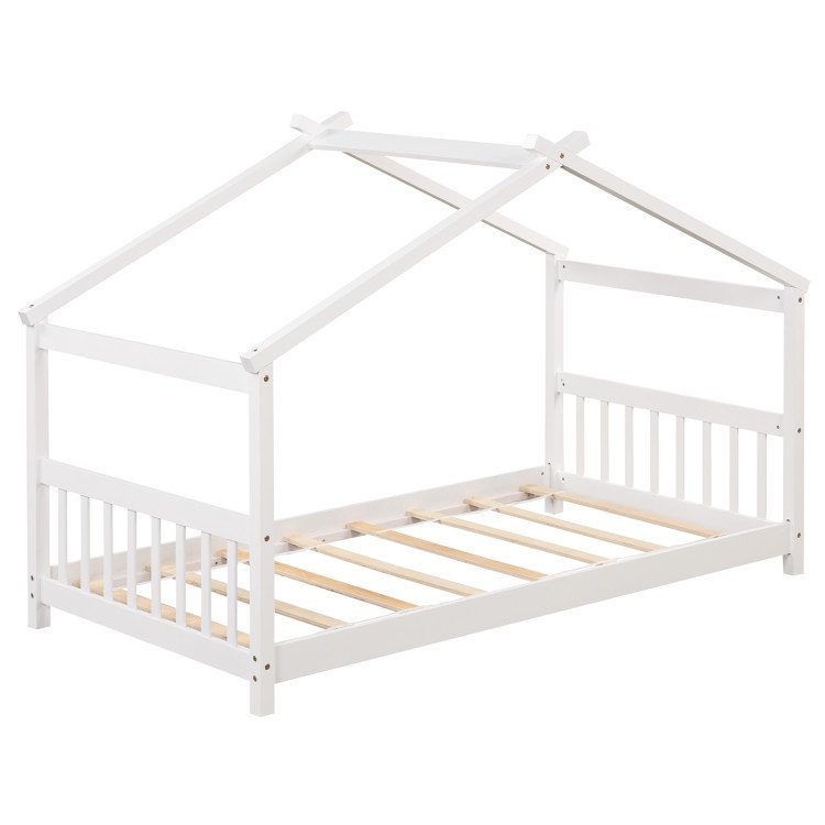 3-Piece Kid’s Room Bundle: Twin Size Wooden House Bed + Kid's Table and Chairs Set + Kids 2-Shelf Bookcase view 5