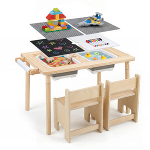 3-Piece Kids Activity Table and Chair Set with Adjustable Height-Natural view 3