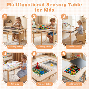 3-Piece Kids Activity Table and Chair Set with Adjustable Height-Natural view 4