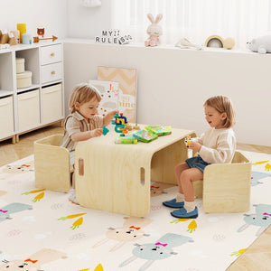 3 Pieces Kids Wooden Table and Chair Set-Natural view 2