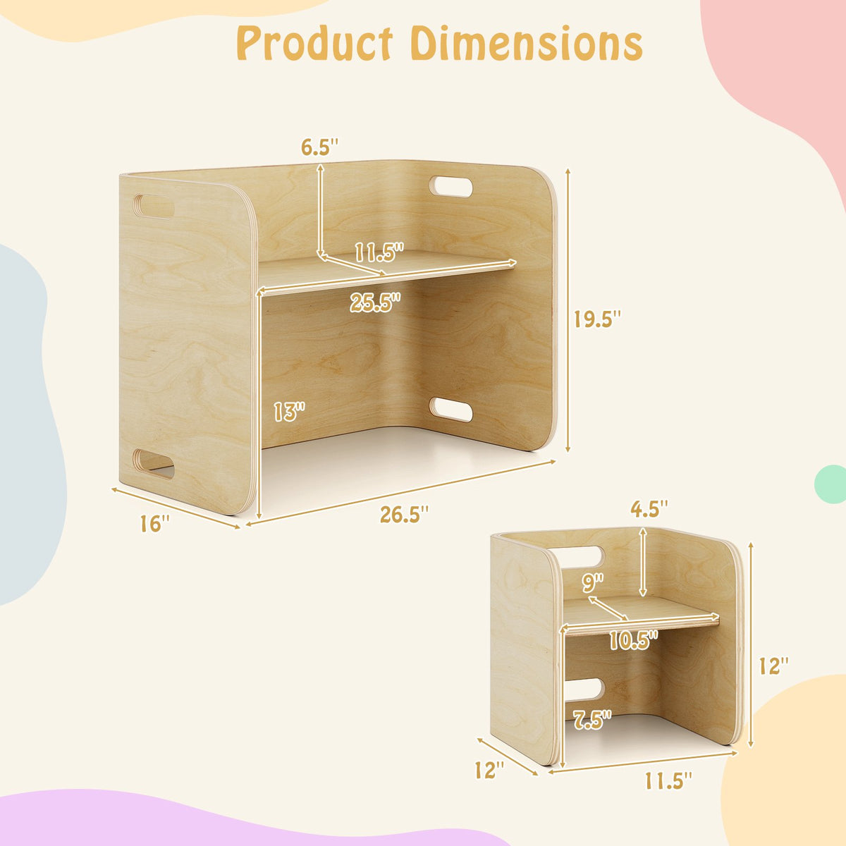 3 Pieces Kids Wooden Table and Chair Set-Natural view 5
