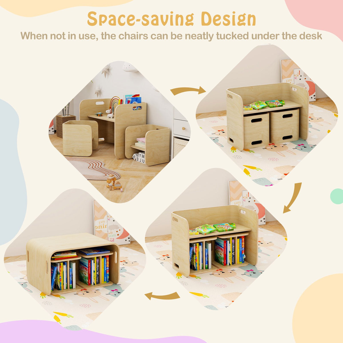 3 Pieces Kids Wooden Table and Chair Set-Natural view 8