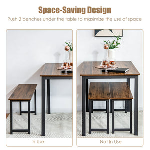 3 Pieces Dining Table Set with 2 Benches for Dining Room Kitchen Bar-Brown view 9