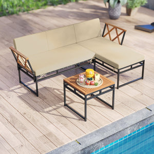 3-Piece L-Shaped Patio Furniture Set for Porch Backyard and Poolside-Beige view 3