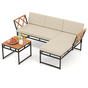 3-Piece L-Shaped Patio Furniture Set for Porch Backyard and Poolside-Beige view 4