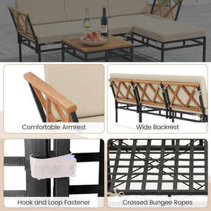 3-Piece L-Shaped Patio Furniture Set for Porch Backyard and Poolside-Beige view 9