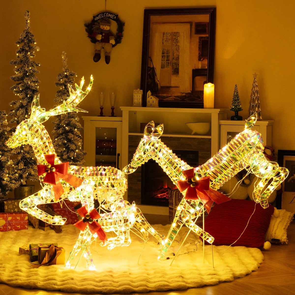 3-Piece Lighted Christmas Reindeer Family with LED Lights and Bows view 2