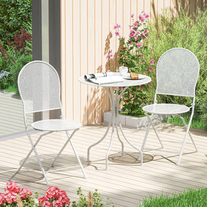 3 Piece Metal Bistro Patio Round Table and 2 Folding Chairs Set-White view 2