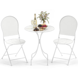 3 Piece Metal Bistro Patio Round Table and 2 Folding Chairs Set-White view 4