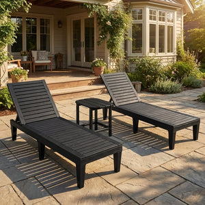 3-Piece Outdoor Adjustable Chaise Lounge Set with 2 Recliners and 1 Side Table for Garden Backyard view 2