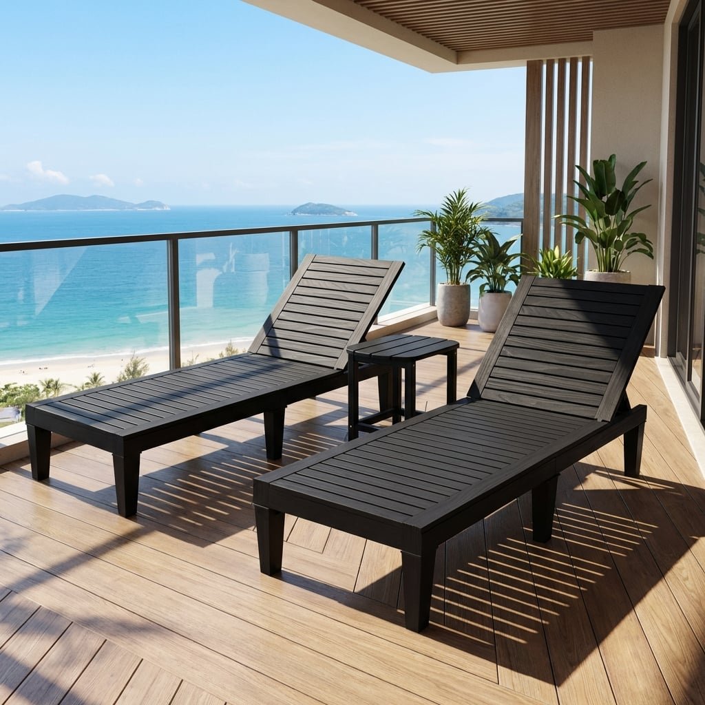 3-Piece Outdoor Adjustable Chaise Lounge Set with 2 Recliners and 1 Side Table for Garden Backyard view 3