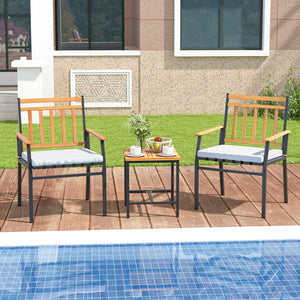 3 Pieces Outdoor Furniture Set Acacia Wood Patio Conversation Set with Cushions-White view 2