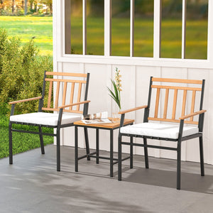 3 Pieces Outdoor Furniture Set Acacia Wood Patio Conversation Set with Cushions-White view 3