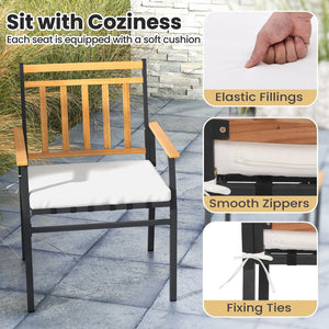 3 Pieces Outdoor Furniture Set Acacia Wood Patio Conversation Set with Cushions-White view 8