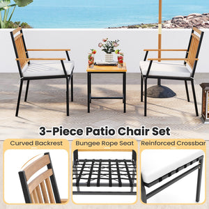 3 Pieces Outdoor Furniture Set Acacia Wood Patio Conversation Set with Cushions-White view 9