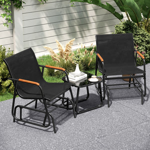 3-Piece Outdoor Glider Bistro Set with Tempered Glass Top and Metal Frame-Black view 3