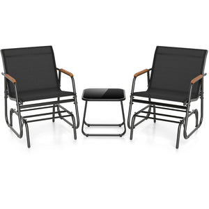 3-Piece Outdoor Glider Bistro Set with Tempered Glass Top and Metal Frame-Black view 4