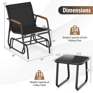 3-Piece Outdoor Glider Bistro Set with Tempered Glass Top and Metal Frame-Black view 5