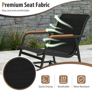 3-Piece Outdoor Glider Bistro Set with Tempered Glass Top and Metal Frame-Black view 8