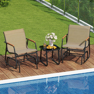3-Piece Outdoor Glider Bistro Set with Tempered Glass Top and Metal Frame-Coffee view 3