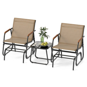 3-Piece Outdoor Glider Bistro Set with Tempered Glass Top and Metal Frame-Coffee view 4