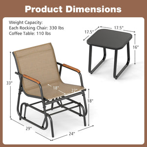 3-Piece Outdoor Glider Bistro Set with Tempered Glass Top and Metal Frame-Coffee view 5