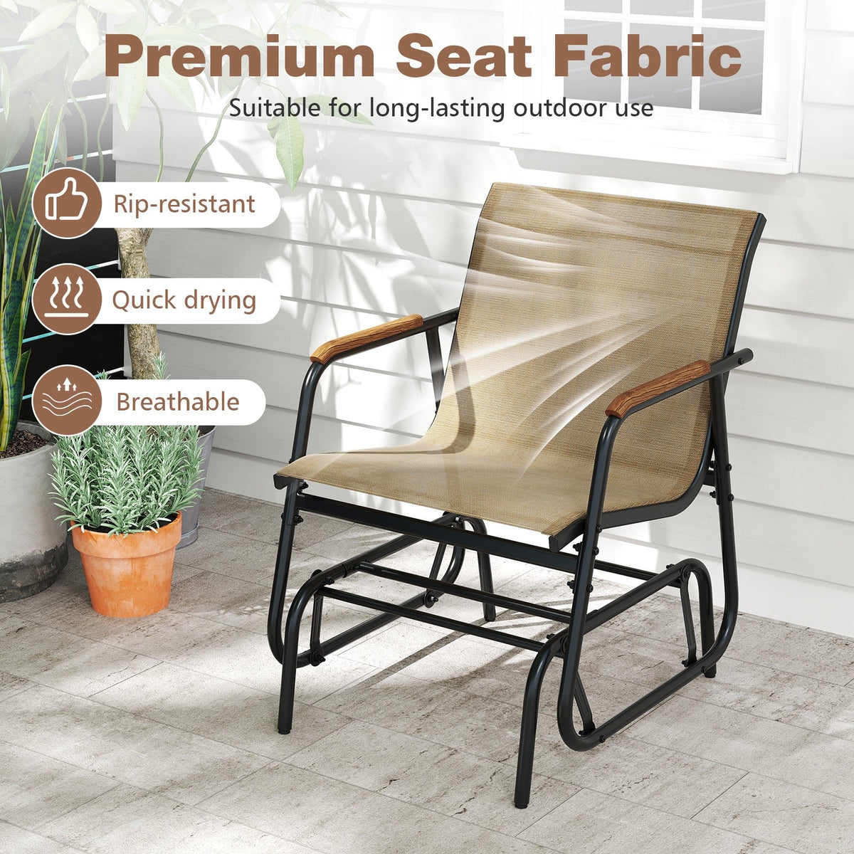 3-Piece Outdoor Glider Bistro Set with Tempered Glass Top and Metal Frame-Coffee view 7