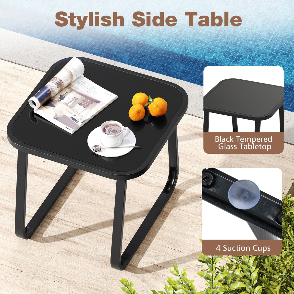 3-Piece Outdoor Glider Bistro Set with Tempered Glass Top and Metal Frame-Coffee view 8