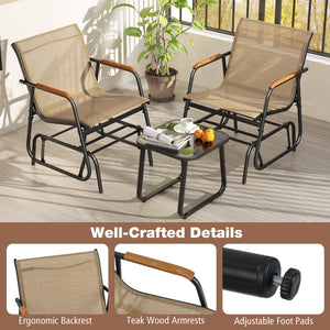 3-Piece Outdoor Glider Bistro Set with Tempered Glass Top and Metal Frame-Coffee view 9
