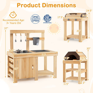 3-Piece Outdoor Kitchen Set Mud Kitchen with Separate BBQ Grill and Pizza Oven-Natural view 5