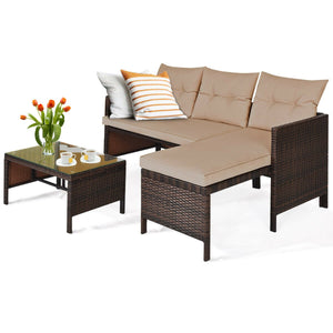 3 Pieces Patio Wicker Rattan Sofa Set-Beige view 5
