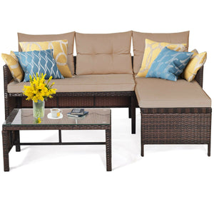 3 Pieces Patio Wicker Rattan Sofa Set-Beige view 7
