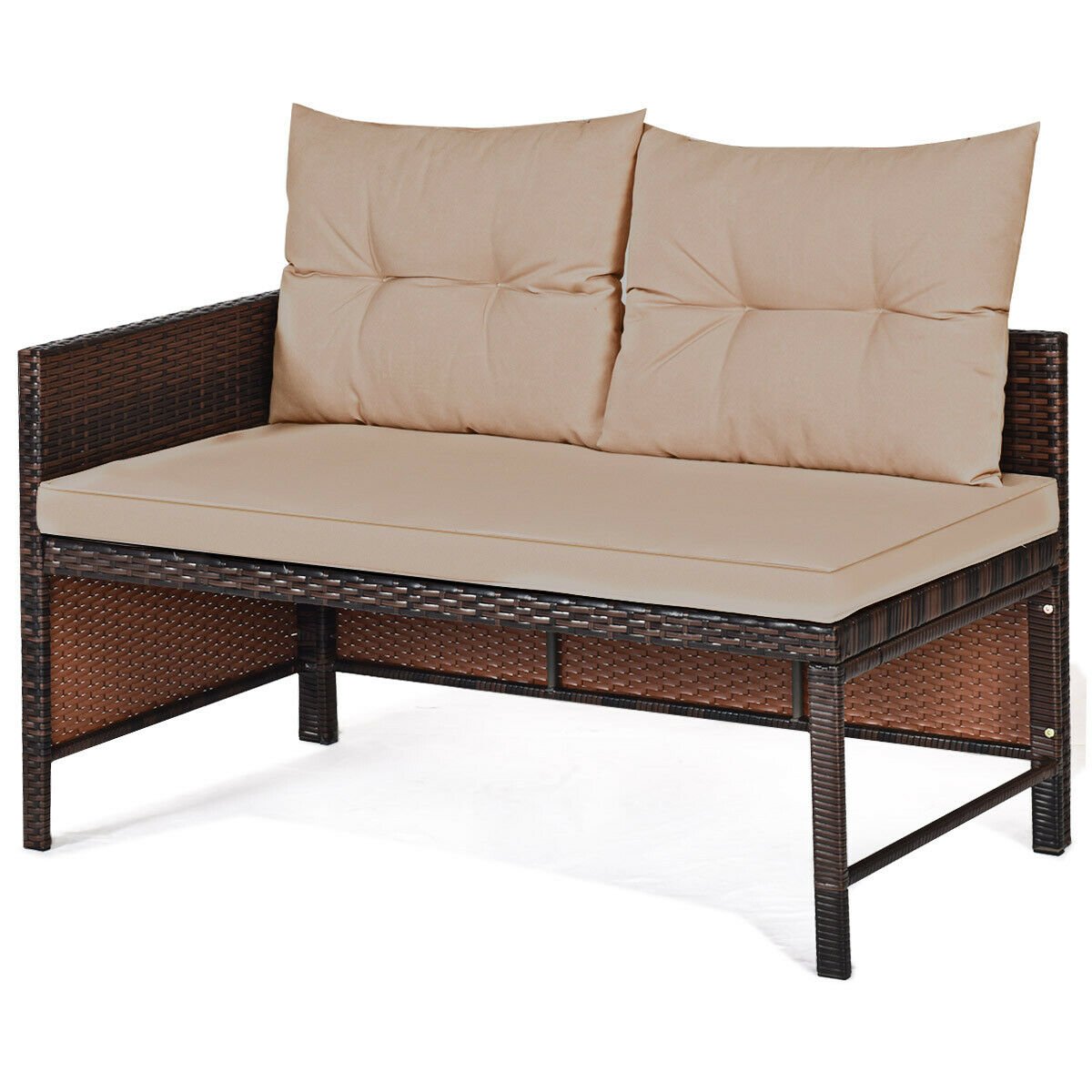3 Pieces Patio Wicker Rattan Sofa Set-Beige view 8