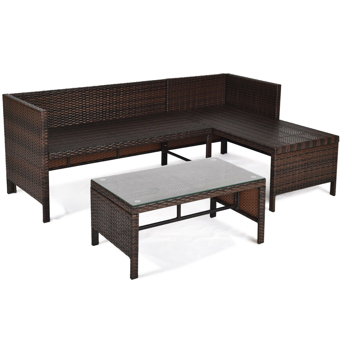 3 Pieces Patio Wicker Rattan Sofa Set-Beige view 9