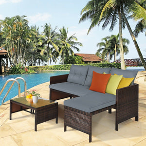 3 Pieces Patio Wicker Rattan Sofa Set-Gray view 2
