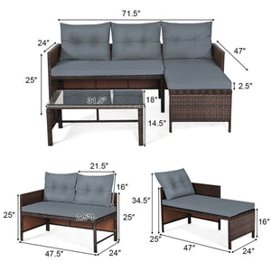 3 Pieces Patio Wicker Rattan Sofa Set-Gray view 4