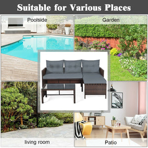 3 Pieces Patio Wicker Rattan Sofa Set-Gray view 5