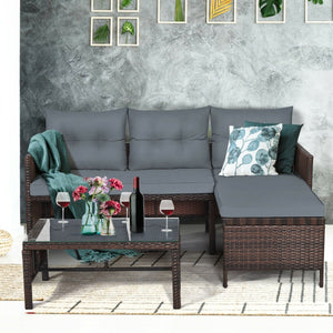 3 Pieces Patio Wicker Rattan Sofa Set-Gray view 6
