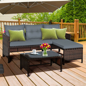 3 Pieces Patio Wicker Rattan Sofa Set-Gray view 7
