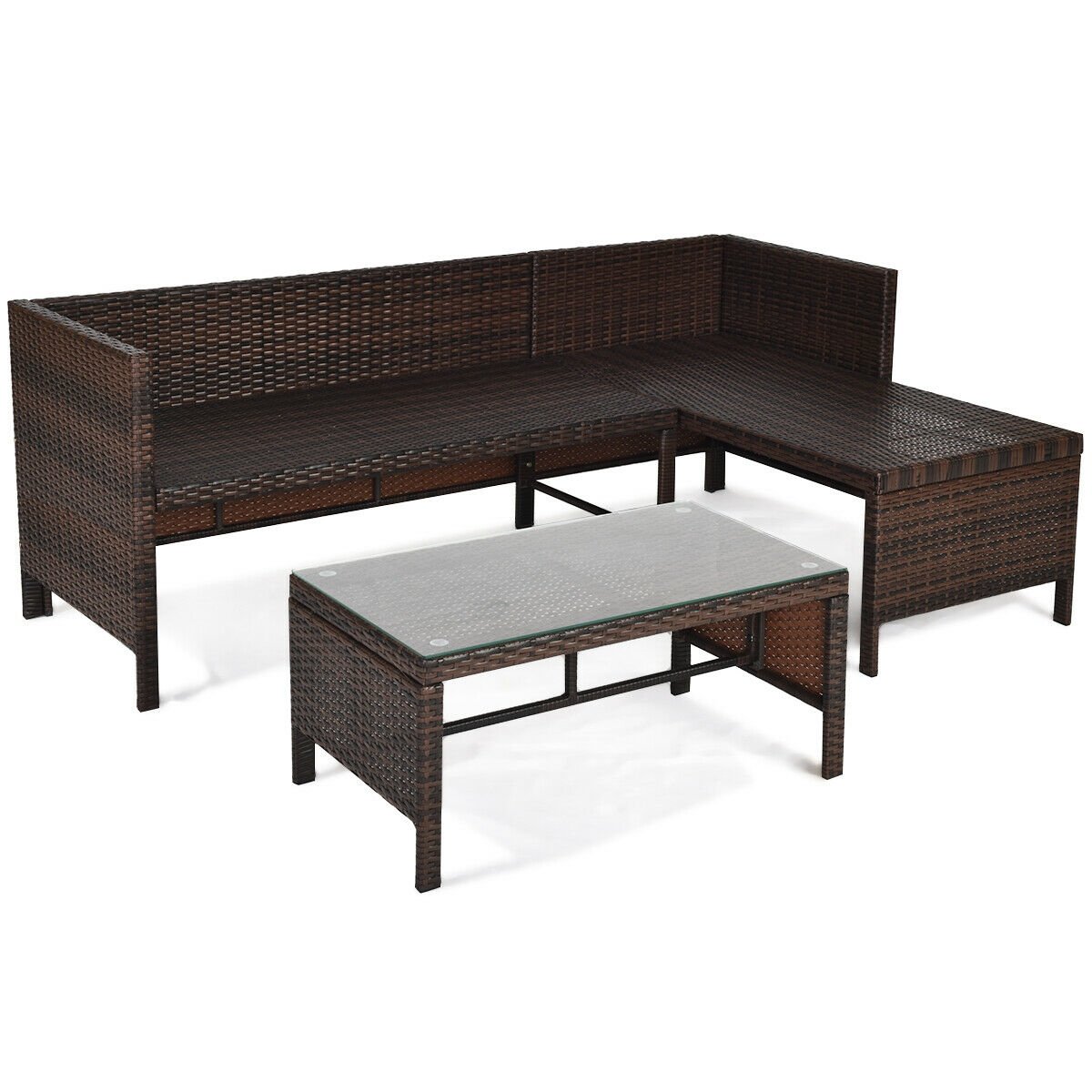 3 Pieces Patio Wicker Rattan Sofa Set-Gray view 8