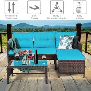 3 Pieces Patio Wicker Rattan Sofa Set-Turquoise view 3