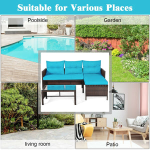 3 Pieces Patio Wicker Rattan Sofa Set-Turquoise view 5