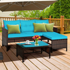 3 Pieces Patio Wicker Rattan Sofa Set-Turquoise view 7