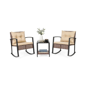 3-Piece Outdoor Rocking Chair Set-Brown