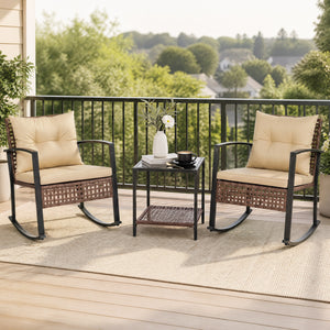 3-Piece Outdoor Rocking Chair Set-Brown view 2