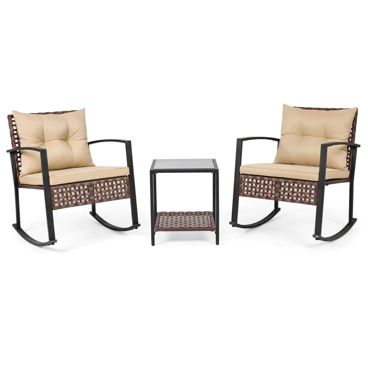 3-Piece Outdoor Rocking Chair Set-Brown view 4