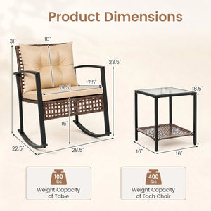 3-Piece Outdoor Rocking Chair Set-Brown view 5