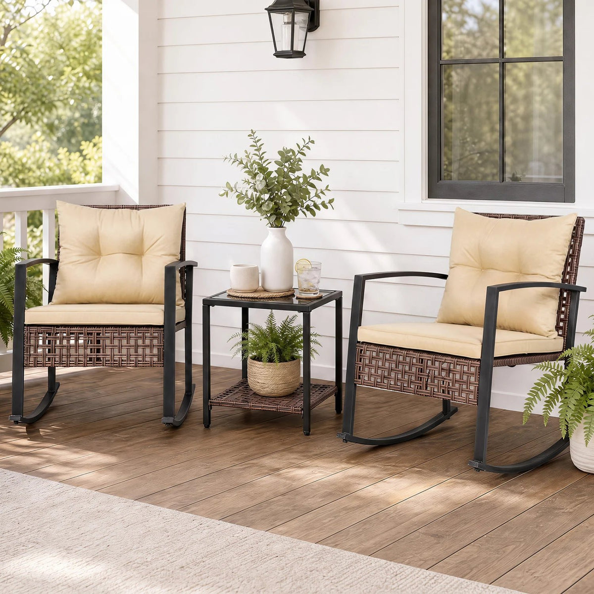 3-Piece Outdoor Rocking Chair Set-Brown view 6