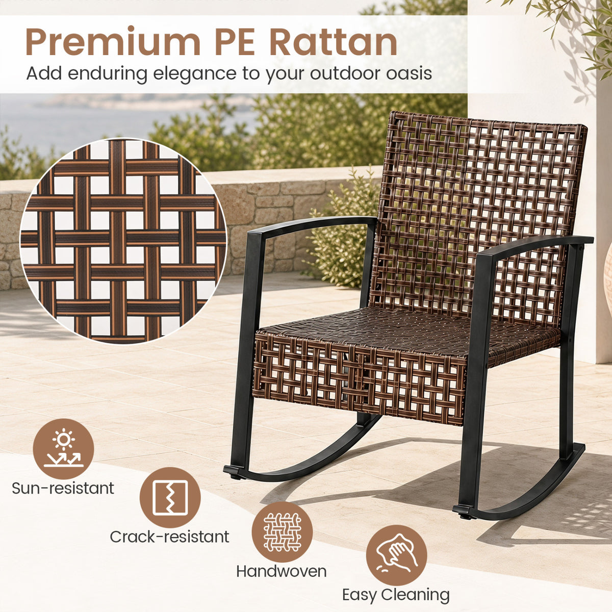 3-Piece Outdoor Rocking Chair Set-Brown view 9